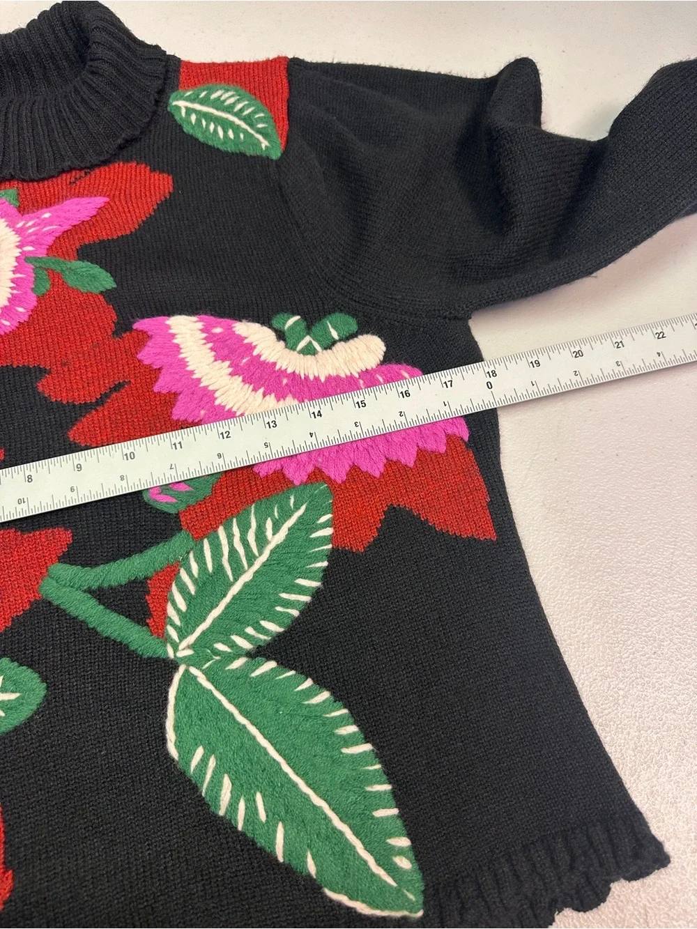 Farm Rio Women's Black Floral Knit Mock Neck Pullover Sweater Size S - Picture 3 of 7